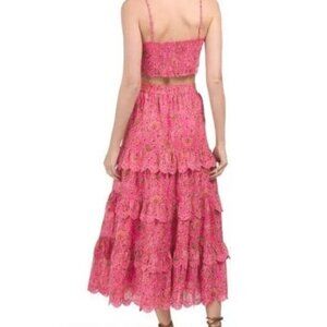 NWT Caroline Constas Floral Tiered Skirt & Crop Top Set in Pink Women Size M